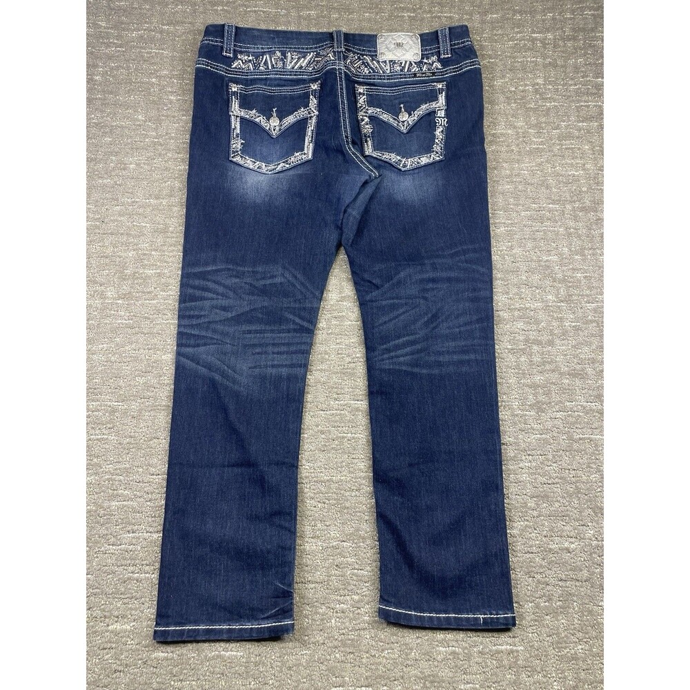 Women’s Miss Me 36 Mid-Rise Easy Skinny Jeans Thick Stitching, Rhinestones Bling